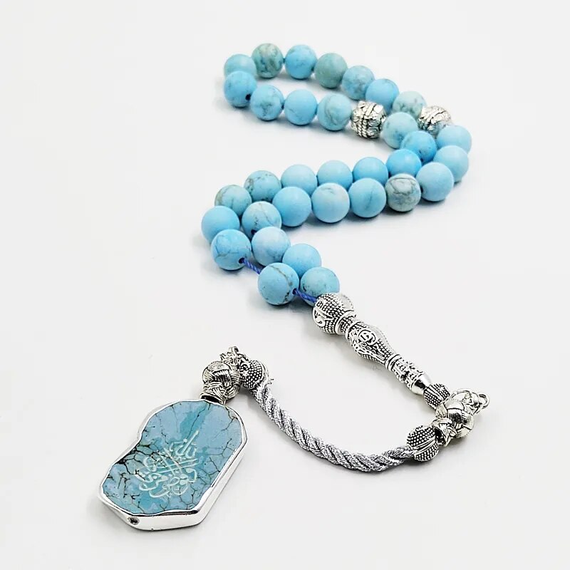 Natural Turquoise Tasbih with/without Arabic carving pendant