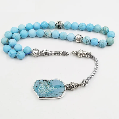 Natural Turquoise Tasbih with/without Arabic carving pendant - Tasbeeh Collection