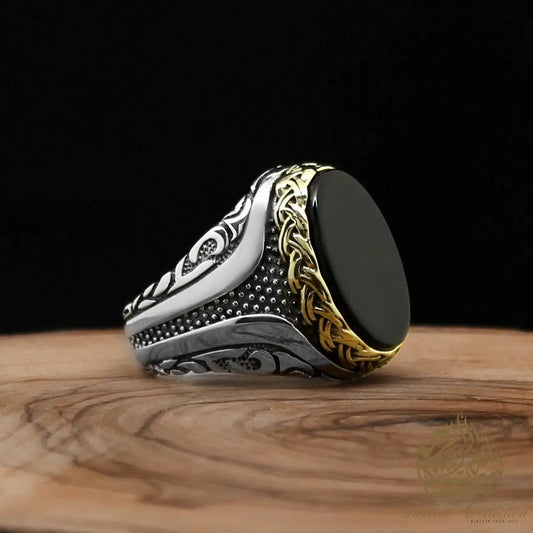 Hand Made 925 Carat Sterling Silver Ring with Choice of Tiger Eye, Black Onyx, Green or Red Agate - Tasbeeh Collection