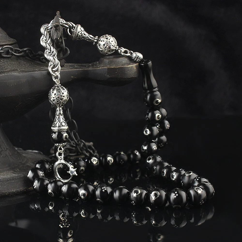 Georgian Oltu Stone Rosary with Silver Tassels