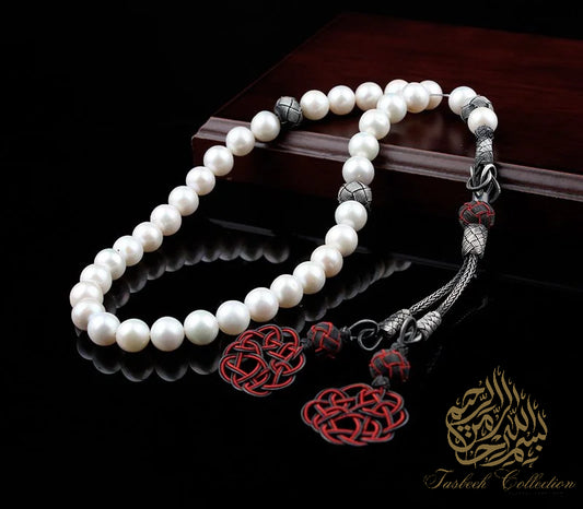 Pearl Rosary Tasbih with Silver Tassel – Exquisite Handmade Design