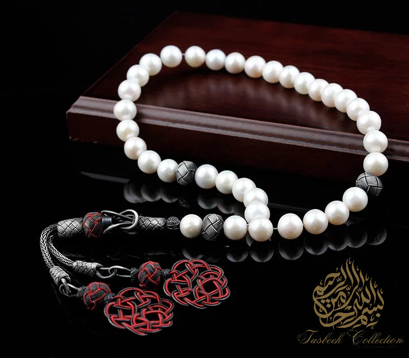 Pearl Rosary Tasbih with Silver Tassel – Exquisite Handmade Design